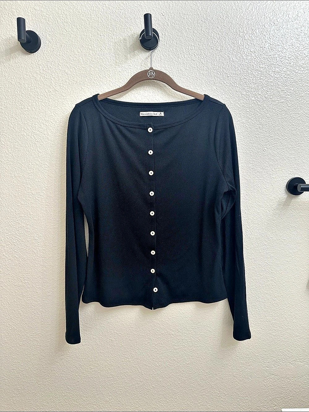 Abercrombie & Fitch Ribbed Long Sleeve Top in Black Size Medium Like New